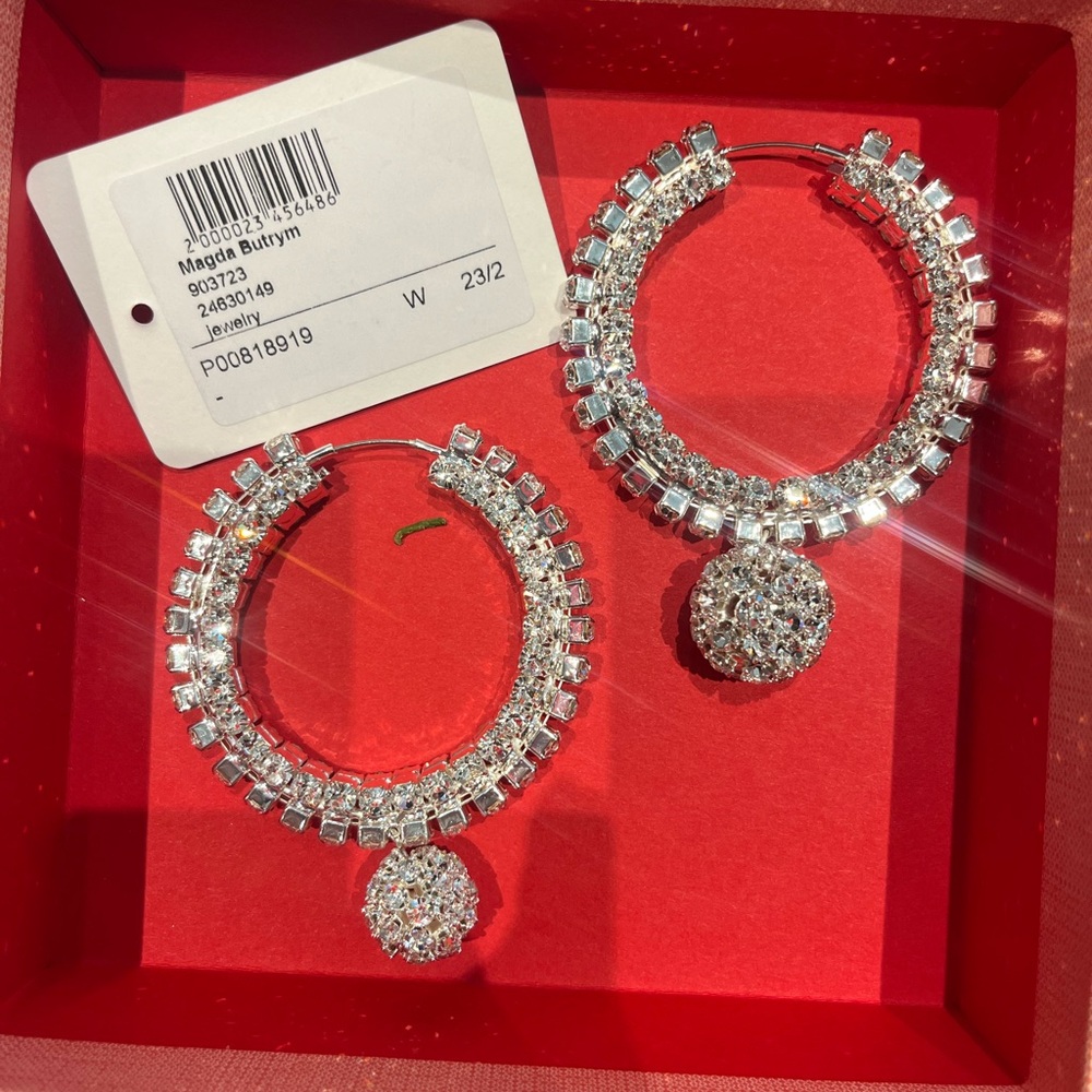 Magda Butrym Silver Crystal Encrusted Hoop Earrings